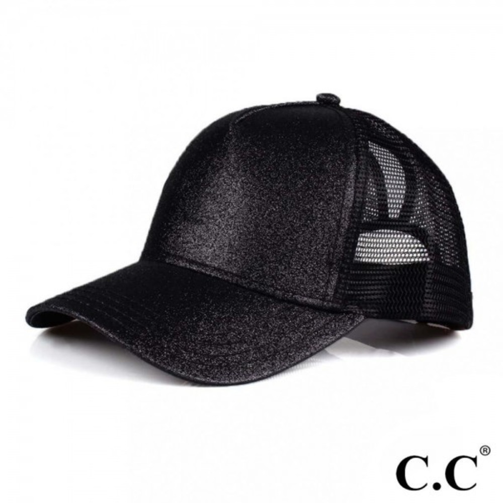 Black Glittery Shimmer pony tail hat